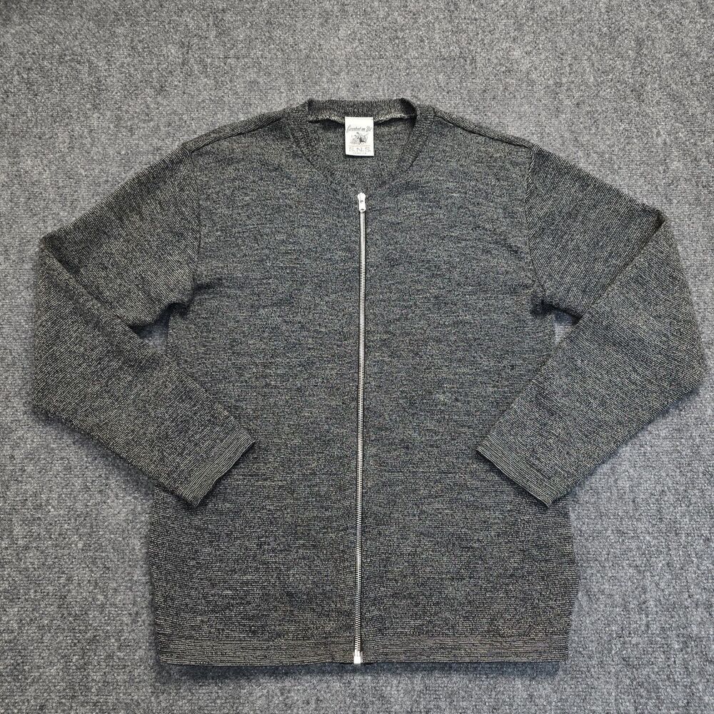 SNS Herning Heathered Gray 100% Pure New Wool Zip-Up Cardigan RiRi Zippers Sz L